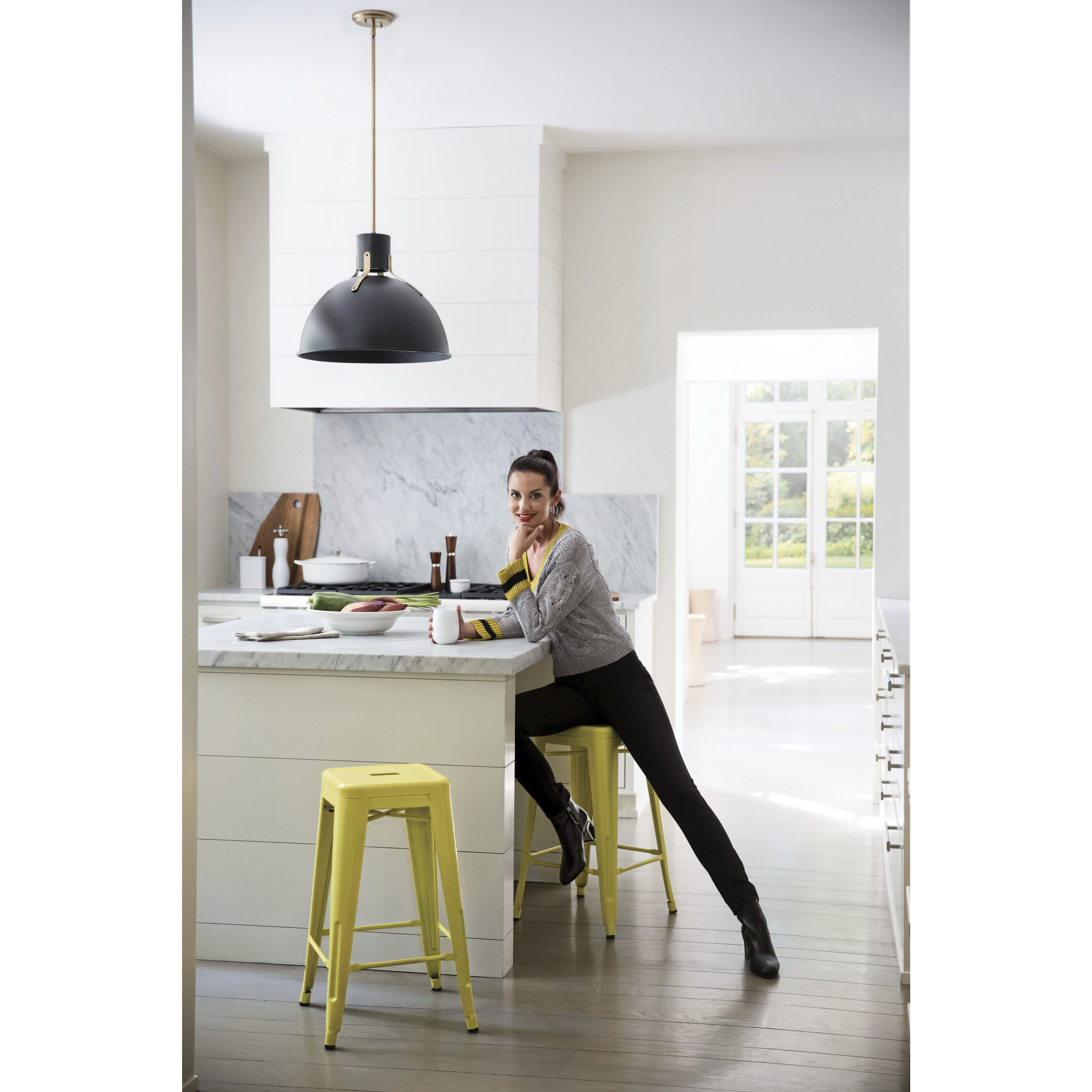 Argo LED 20 inch Satin Black with Lacquered Brass Indoor Pendant Ceiling Light