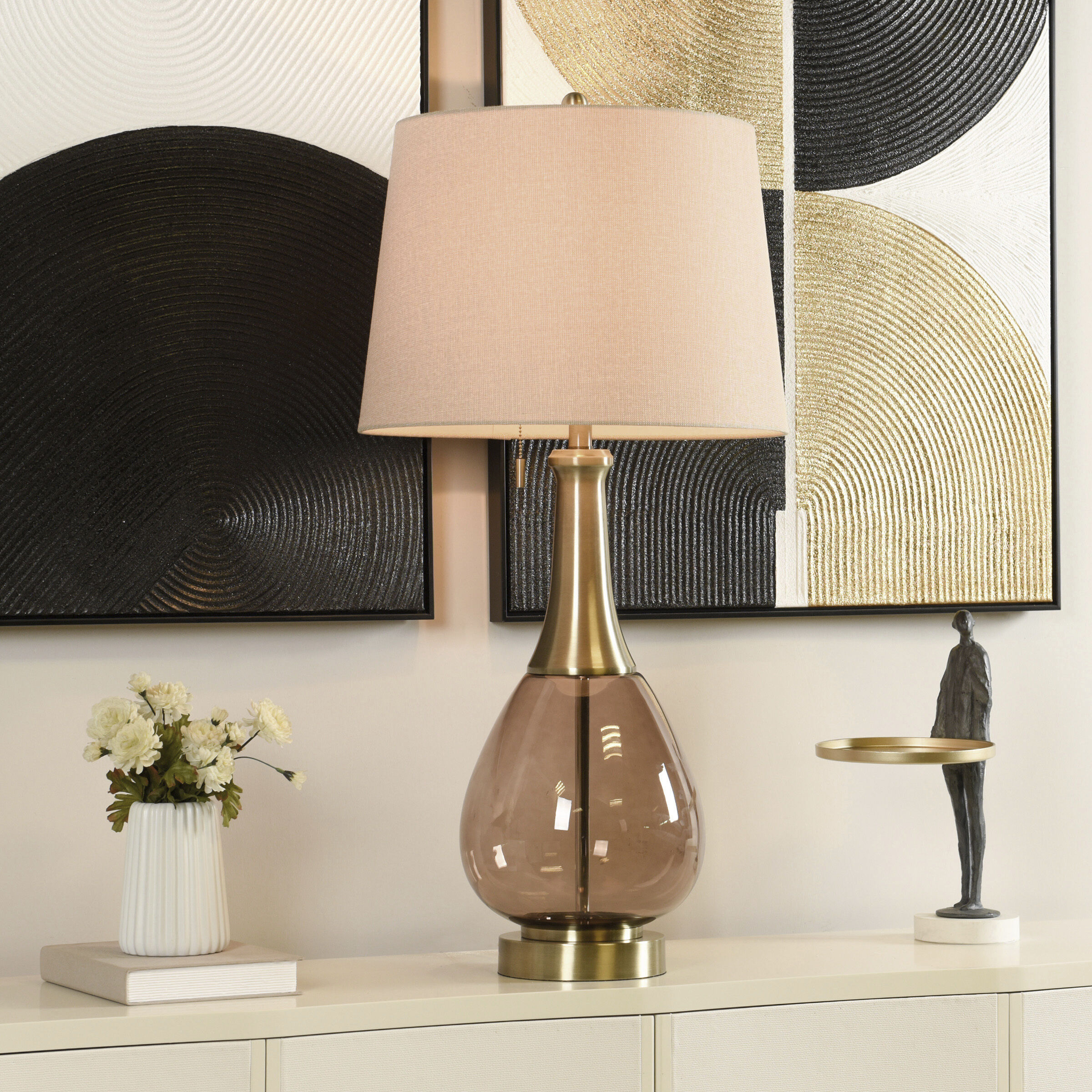 Isaiah 37 inch 100.00 watt Wine Amber Tint and Brass Table Lamp Portable Light