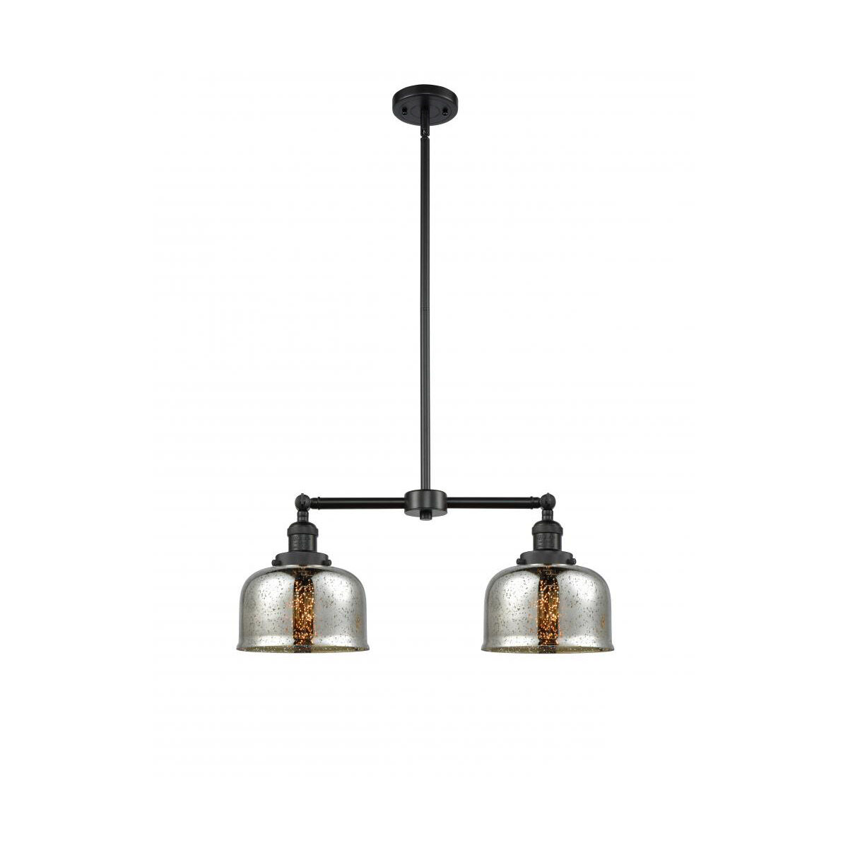 Franklin Restoration Large Bell 2 Light 24 inch Matte Black Island Light Ceiling Light in Silver Plated Mercury Glass, Franklin Restoration