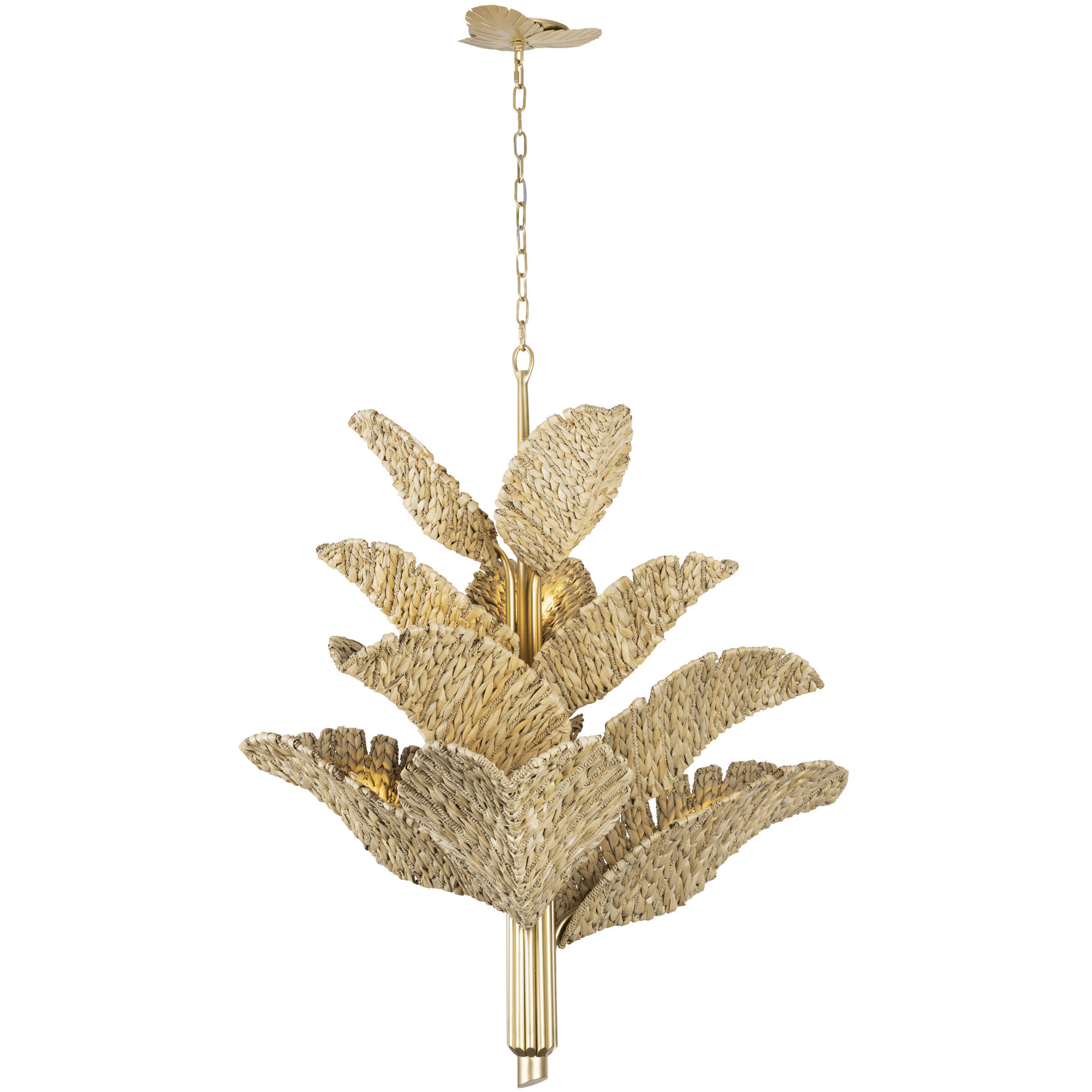 Banana Leaf 12 Light 44.25 inch French Gold with Natural Seagrass Chandelier Ceiling Light