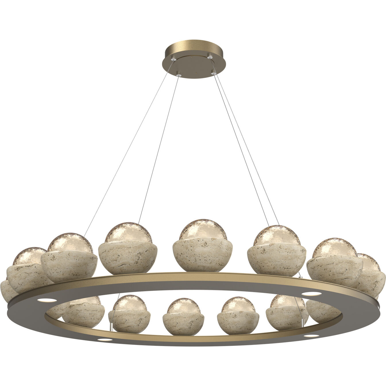 Cabochon LED Gilded Brass with Travertine Stone Chandelier Ceiling Light in Amber, 2700K LED