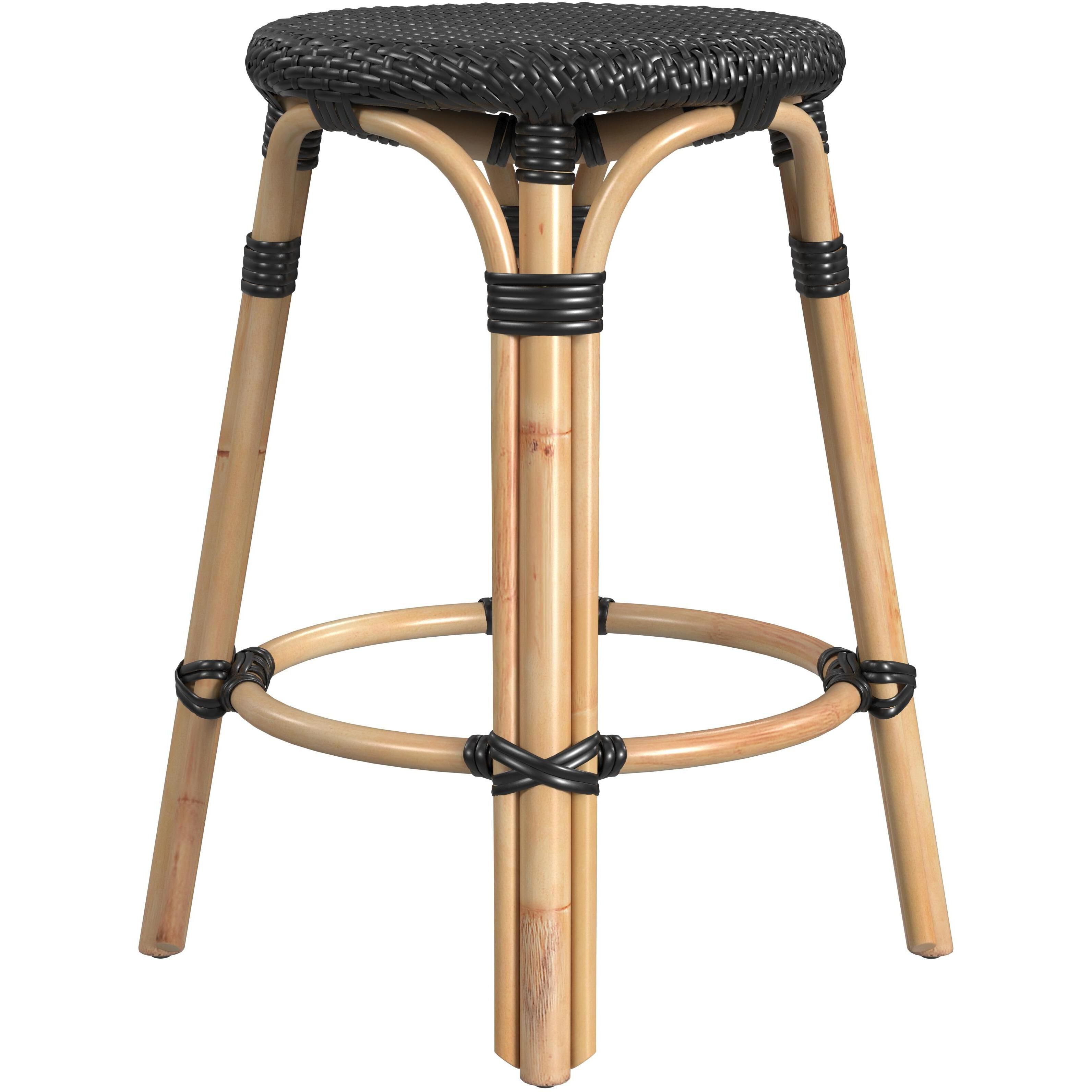 Tobias Rattan Round 24" Counter Stool in Black