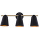 Rame 3 Light 23 inch Black/Gold Vanity Light Wall Light