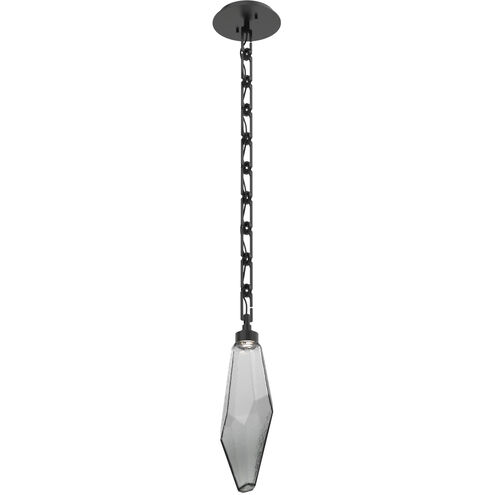 Rock Crystal LED 6 inch Matte Black Pendant Ceiling Light in 3000K LED, Smoke, Rectangular Chain