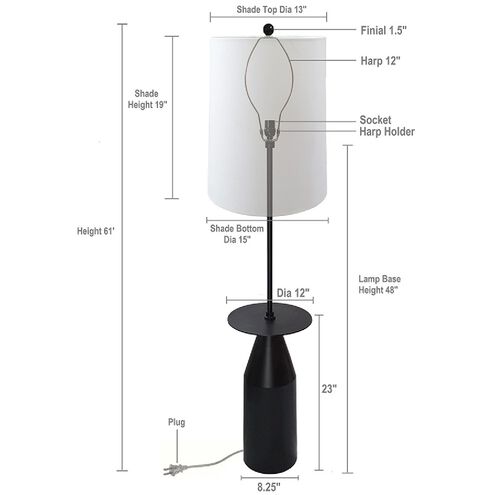 Bullet 61 inch 40.00 watt Black and White Floor Lamp Portable Light