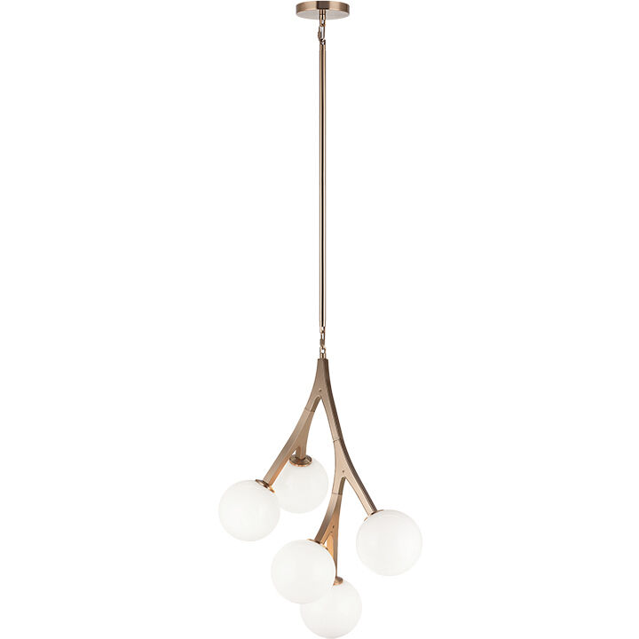 Rami 5 Light 18.25 inch Aged Gold Brass Chandelier Ceiling Light in Aged Gold Brass and Opal Glass