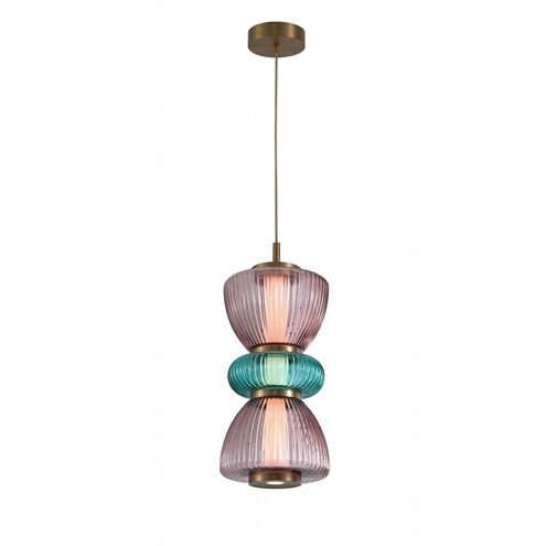 Rosewood 2 Light 9 inch Aged Brass Pendant Ceiling Light in Purple with Green Glass
