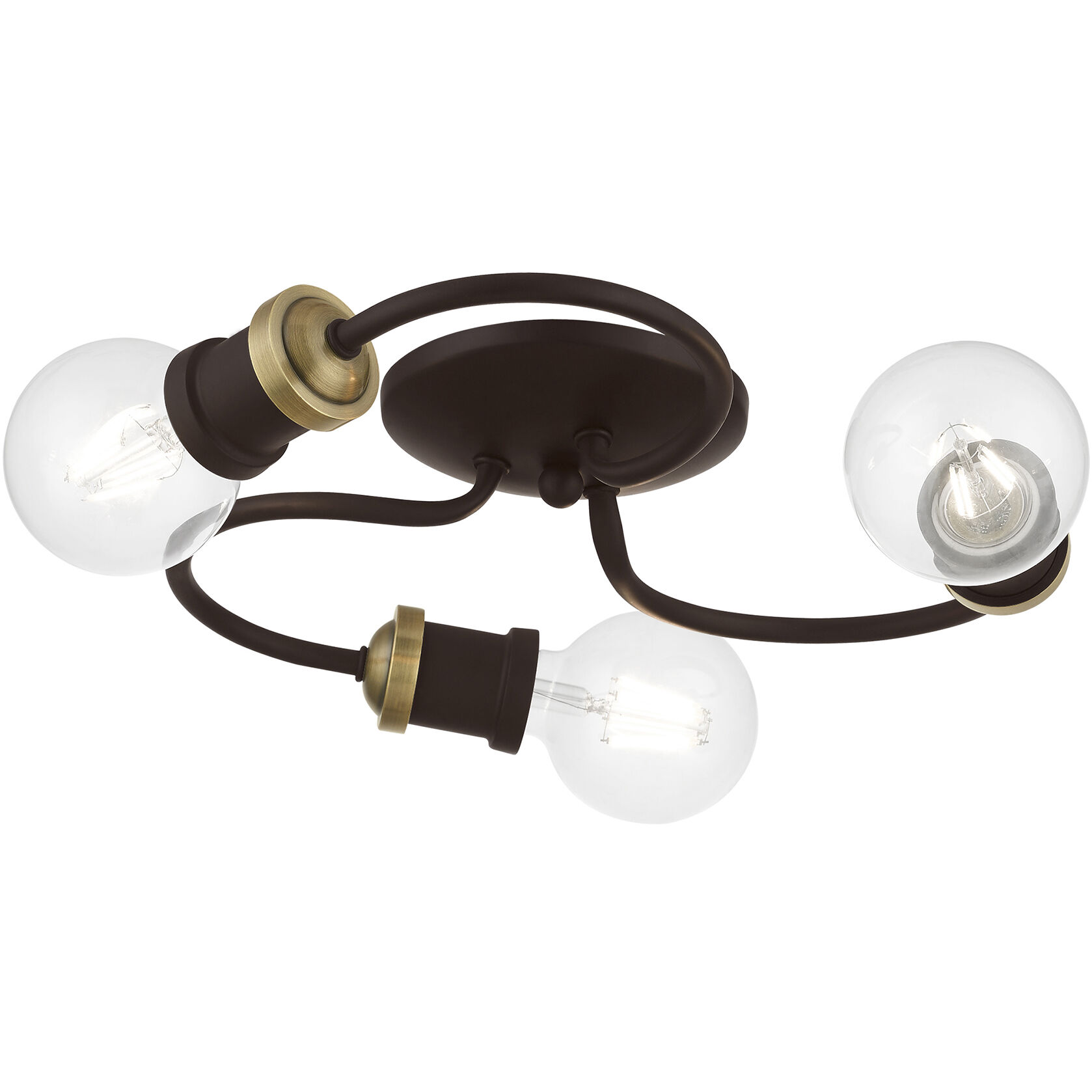 Bromley 3 Light 13 inch Bronze with Antique Brass Accents Flush Mount Ceiling Light