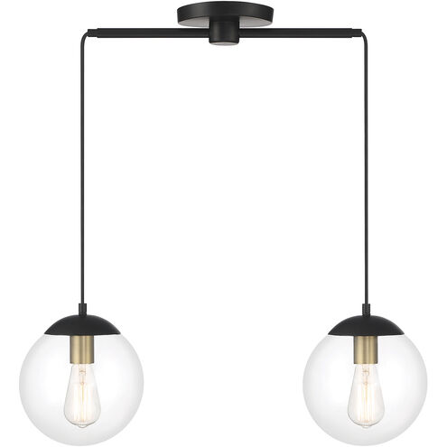 Vintage 2 Light 26 inch Matte Black with Natural Brass Linear Chandelier Ceiling Light