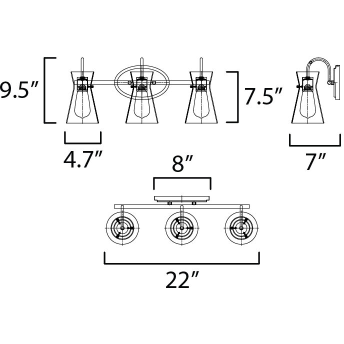 Ava 3 Light 22 inch Polished Chrome Bath Vanity Light Wall Light