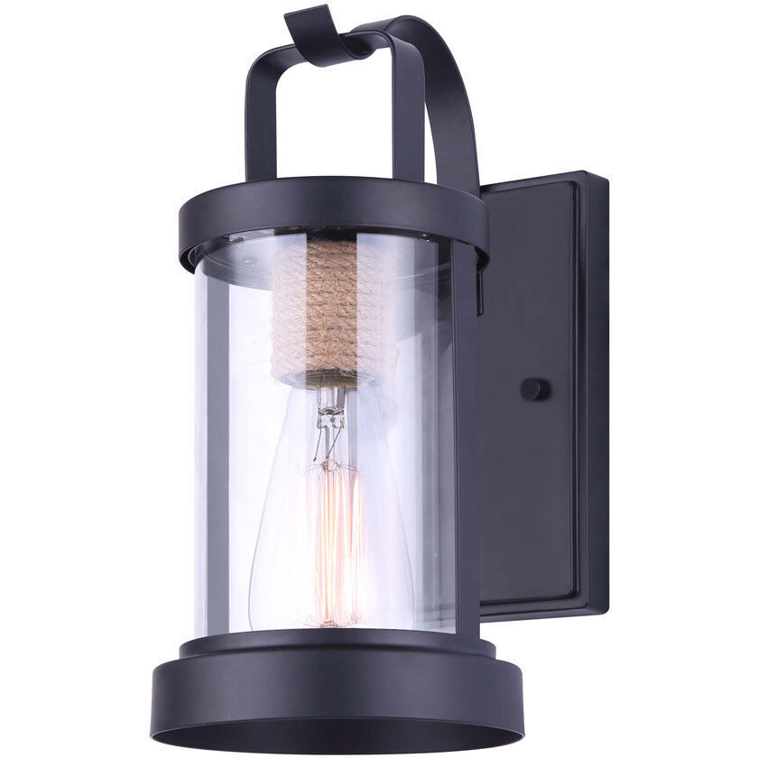 Madison 1 Light 12 inch Matte Black and Rope Outdoor Wall Light