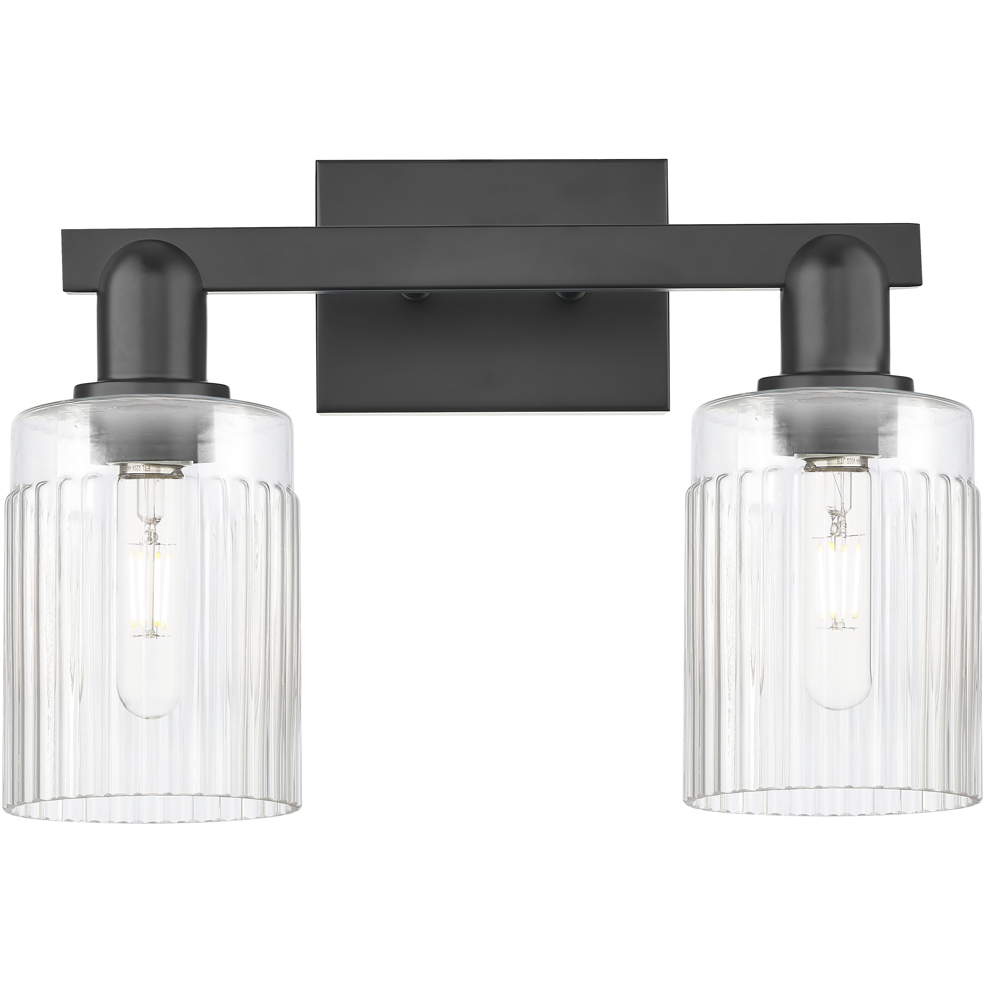 Arcadia Hadley 2 Light 15.5 inch Matte Black Bath Vanity Light Wall Light in Clear