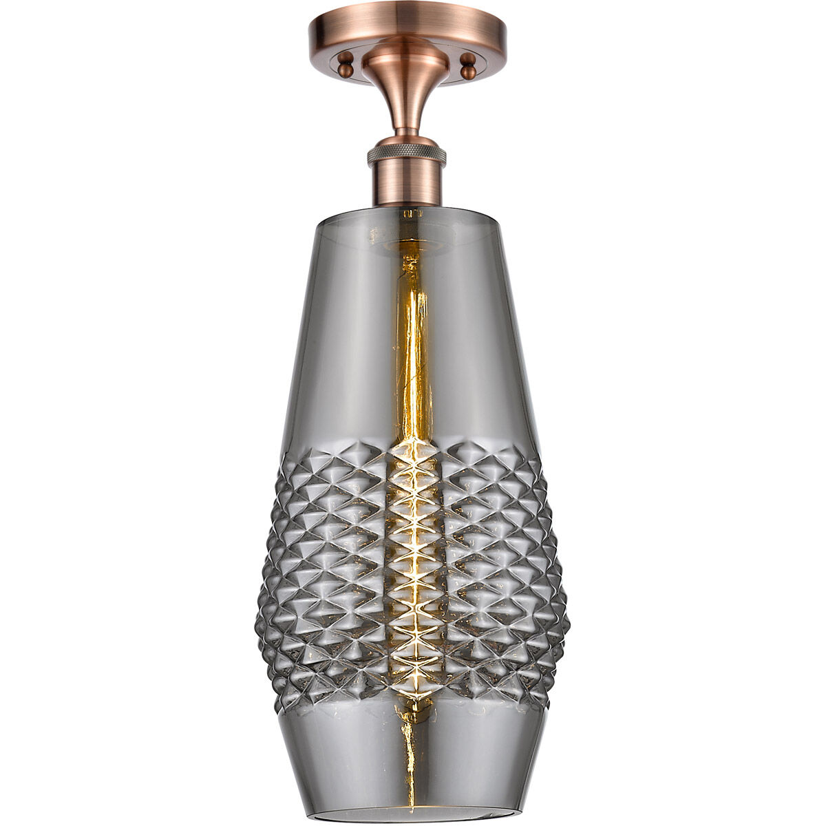 Ballston Windham LED 7 inch Antique Copper Semi-Flush Mount Ceiling Light in Plated Smoke Glass