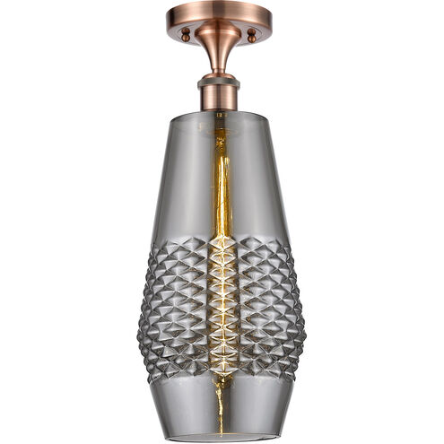 Ballston Windham LED 7 inch Antique Copper Semi-Flush Mount Ceiling Light in Plated Smoke Glass