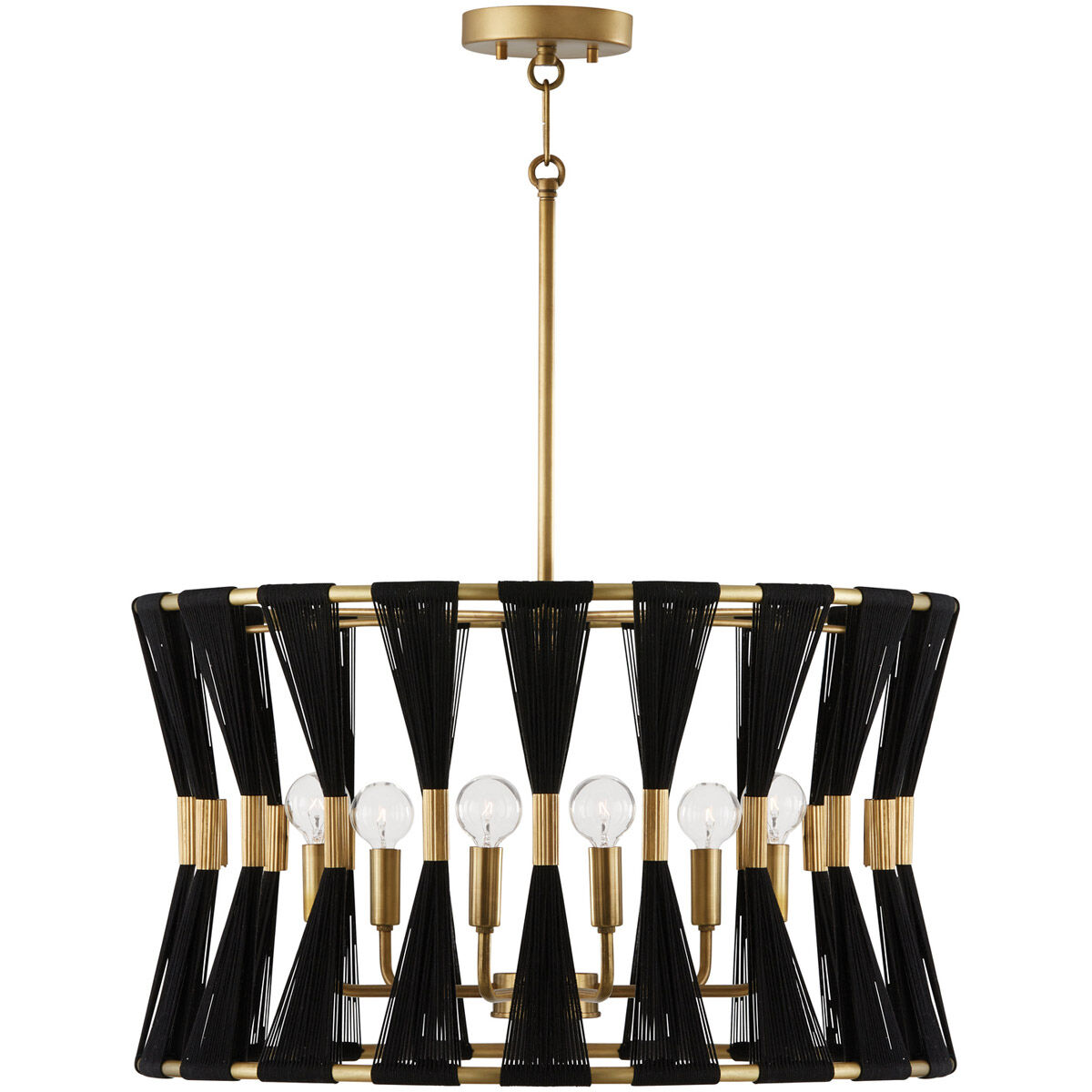 Bianca 6 Light 25 inch Black Rope and Patinaed Brass Pendant Ceiling Light