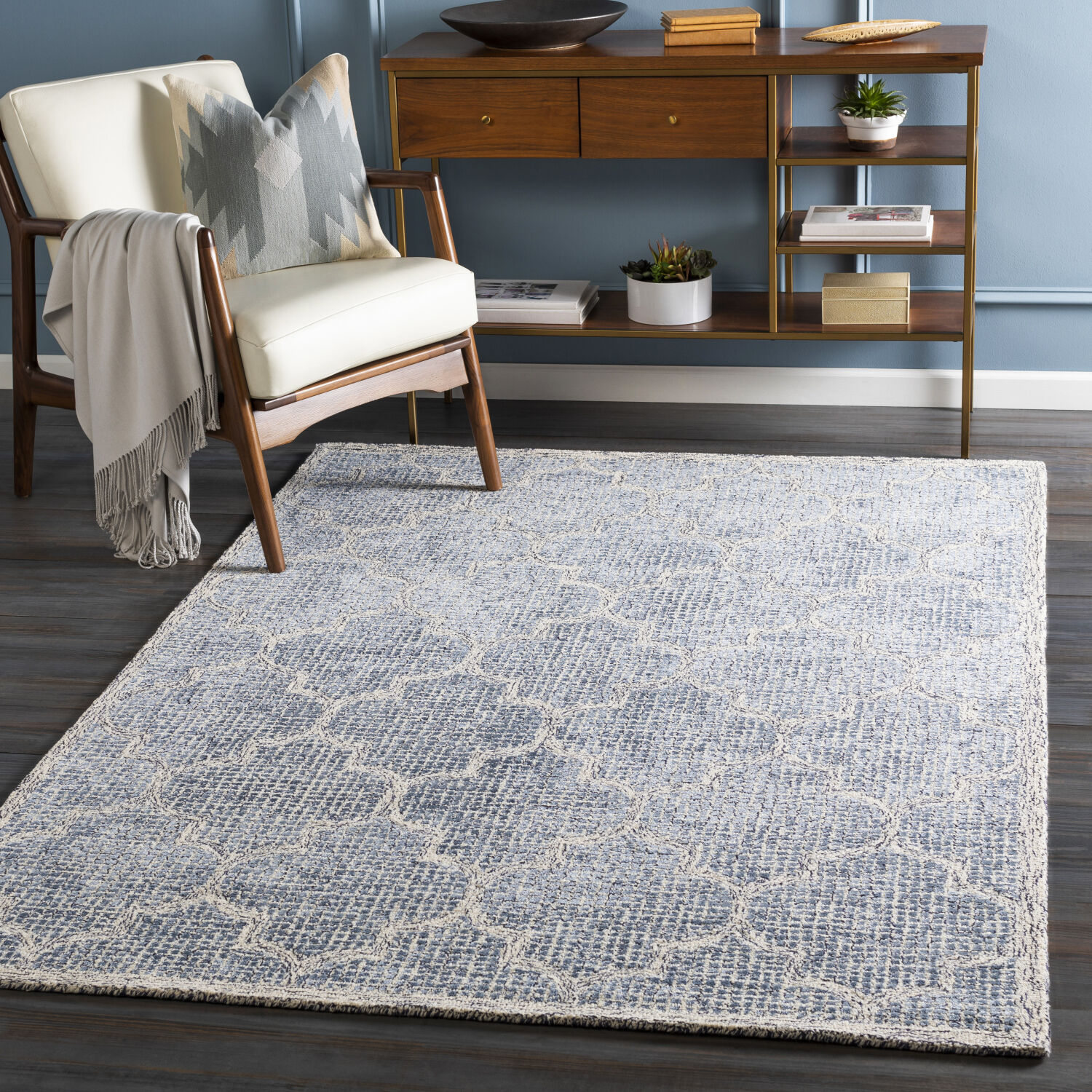 Starlit 120 X 96 inch Denim/Navy/Light Beige Handmade Rug in 8 x 10, Rectangle