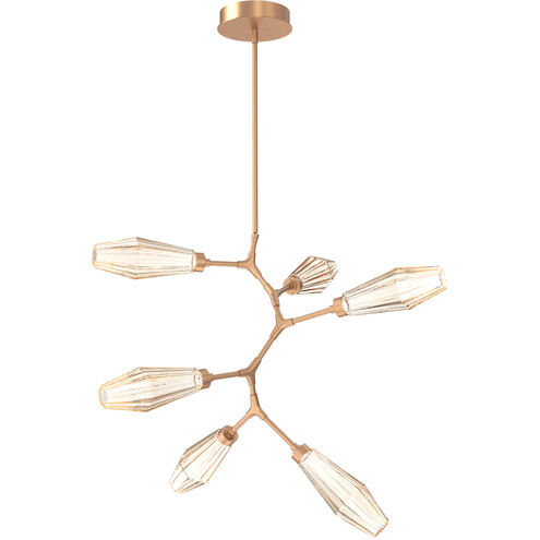 Aalto LED 38.8 inch Novel Brass Chandelier Ceiling Light in 3000K LED, Optic Rib Amber, Modern Vine