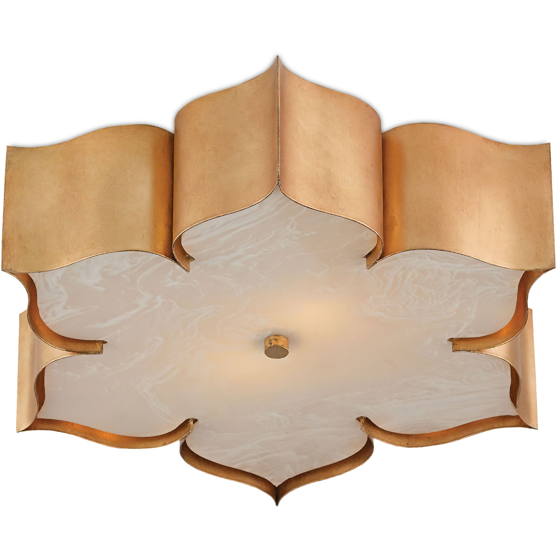 Grand Lotus 2 Light 19 inch Antique Gold Leaf Flush Mount Ceiling Light