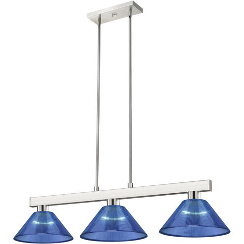 Cobalt 3 Light 46 inch Brushed Nickel Billiard Ceiling Light in Dark Blue Acrylic