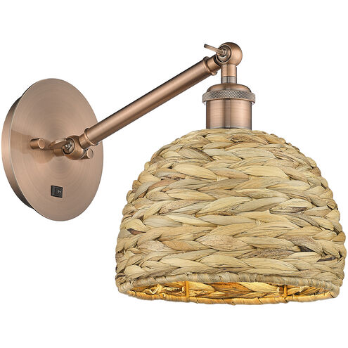 Woven Rattan Sconce Wall Light in Antique Copper