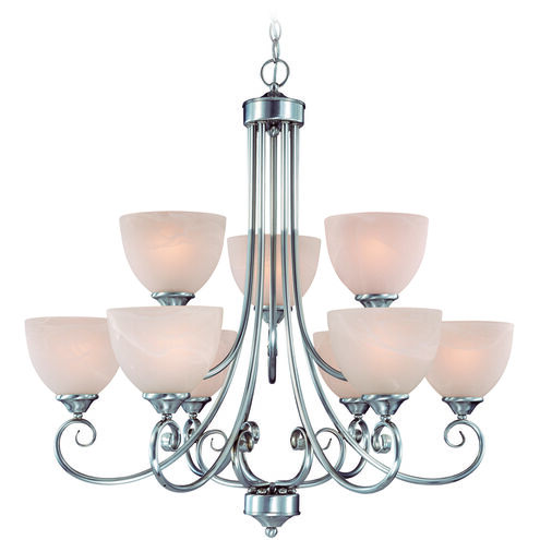 Raleigh 9 Light 31 inch Satin Nickel Chandelier Ceiling Light in Faux Alabaster Glass