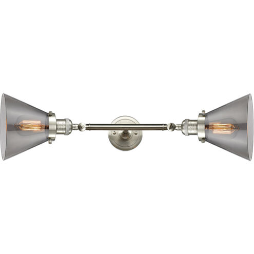 Franklin Restoration Large Cone LED 18 inch Brushed Satin Nickel Bath Vanity Light Wall Light in Plated Smoke Glass, Franklin Restoration