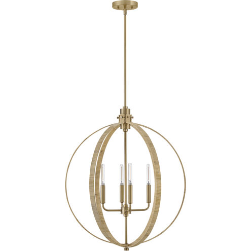 Fallon 4 Light 24 inch Lacquered Brass with Bamboo Chandelier Ceiling Light