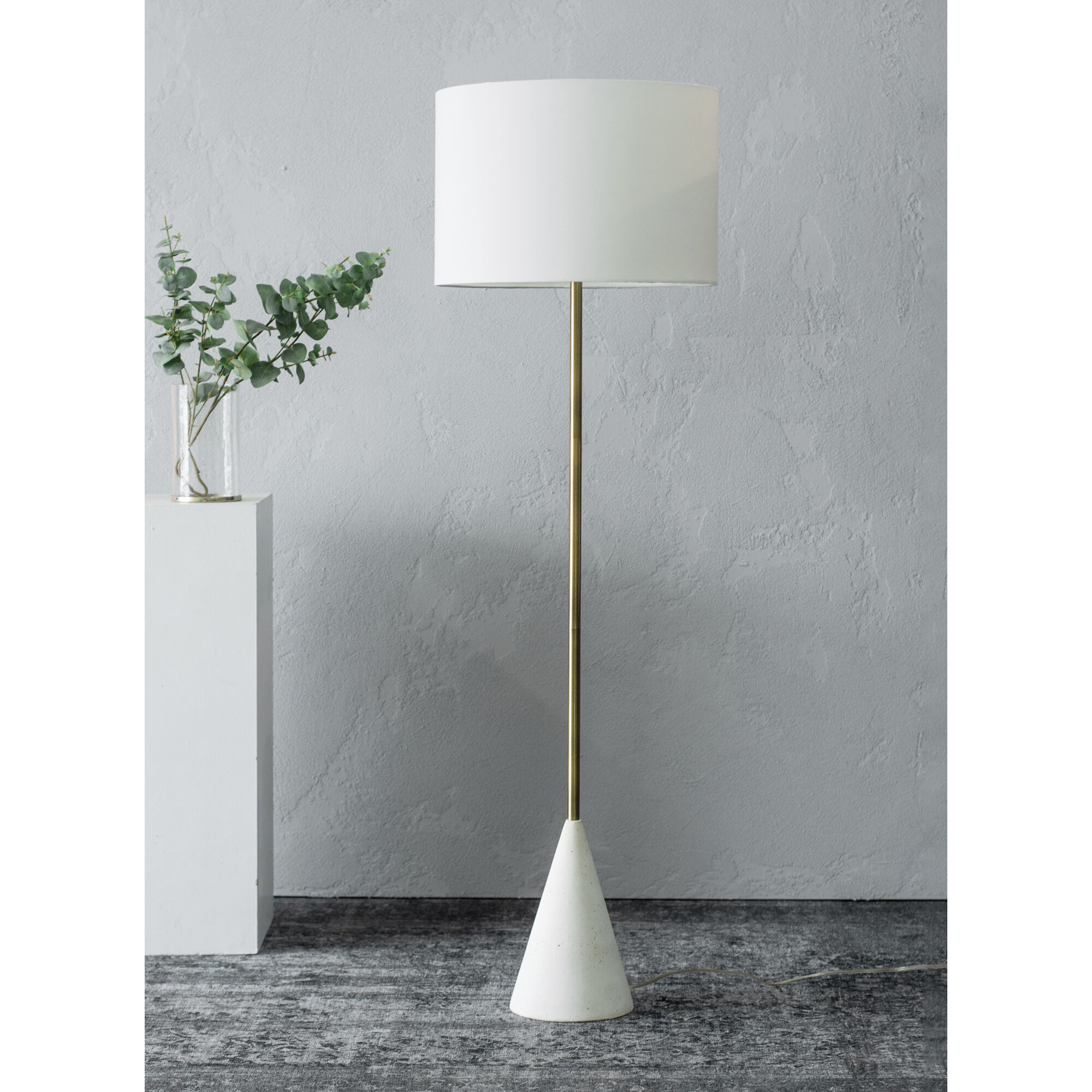 Lacuna 59.25 inch 100 watt Brass and White Floor Lamp Portable Light