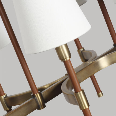 Katie 8 Light 49 inch Time Worn Brass / Saddle Leather Linear Chandelier Ceiling Light