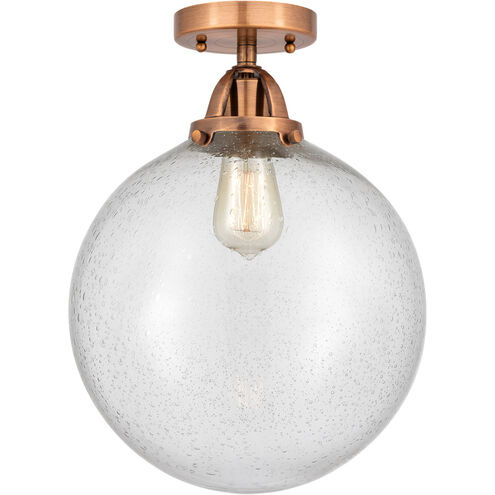 Nouveau 2 Beacon 1 Light 12 inch Antique Copper Semi-Flush Mount Ceiling Light in Seedy Glass