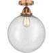 Nouveau 2 Beacon 1 Light 12 inch Antique Copper Semi-Flush Mount Ceiling Light in Seedy Glass