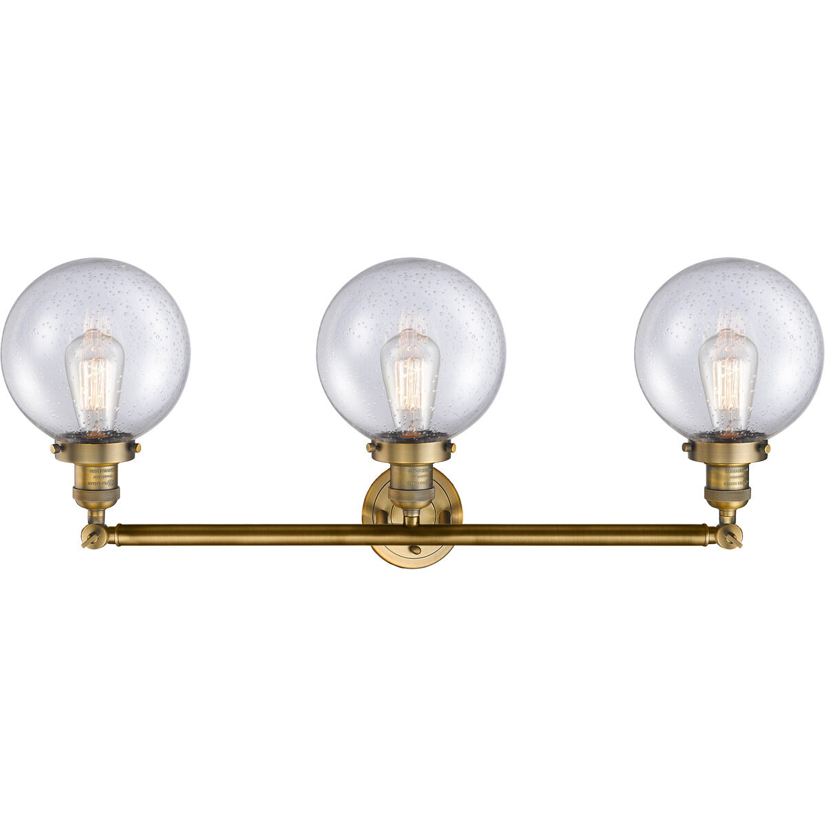 Franklin Restoration Large Beacon LED 32 inch Brushed Brass Bath Vanity Light Wall Light in Seedy Glass, Franklin Restoration
