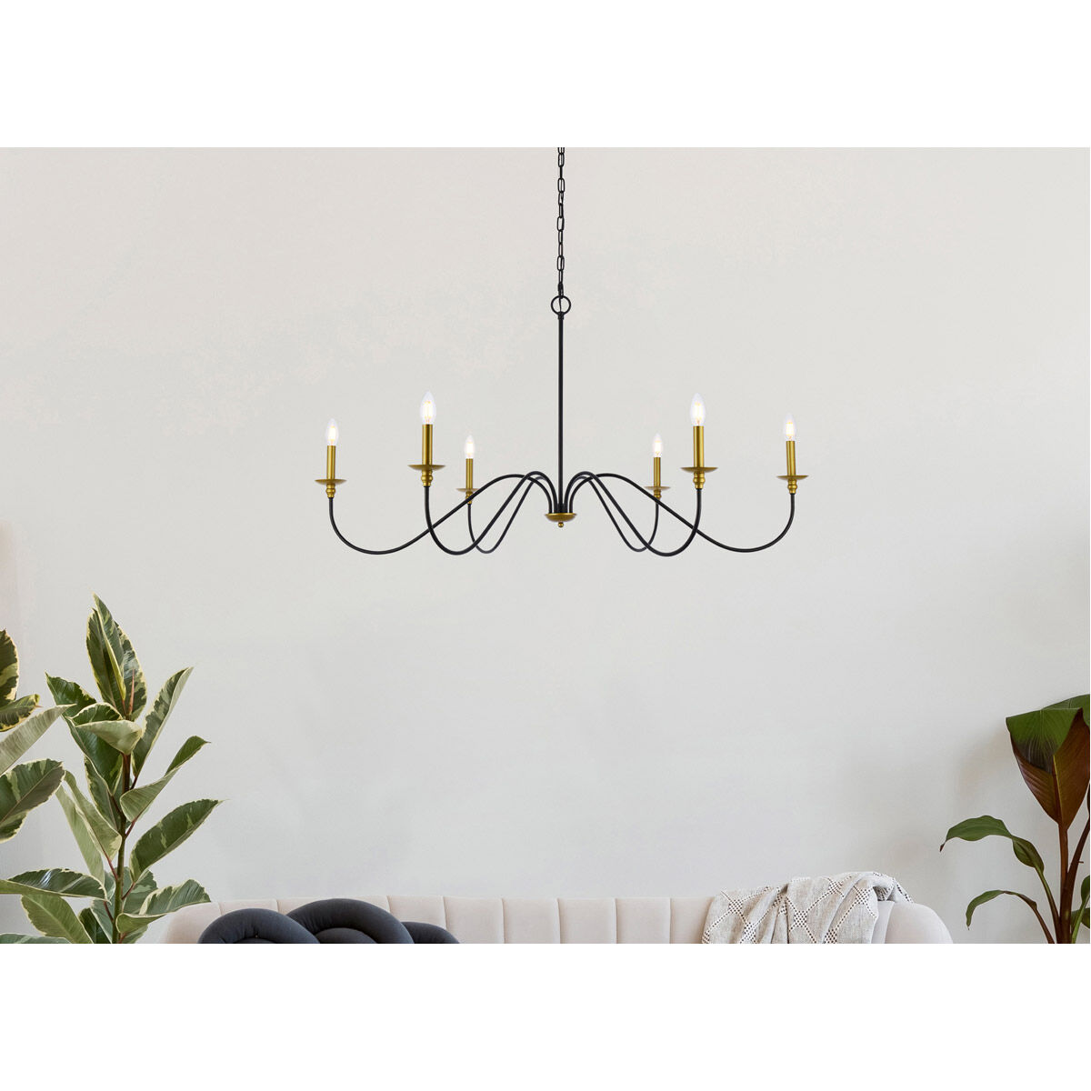 Rohan 6 Light 48 inch Brass and Black Chandelier Ceiling Light