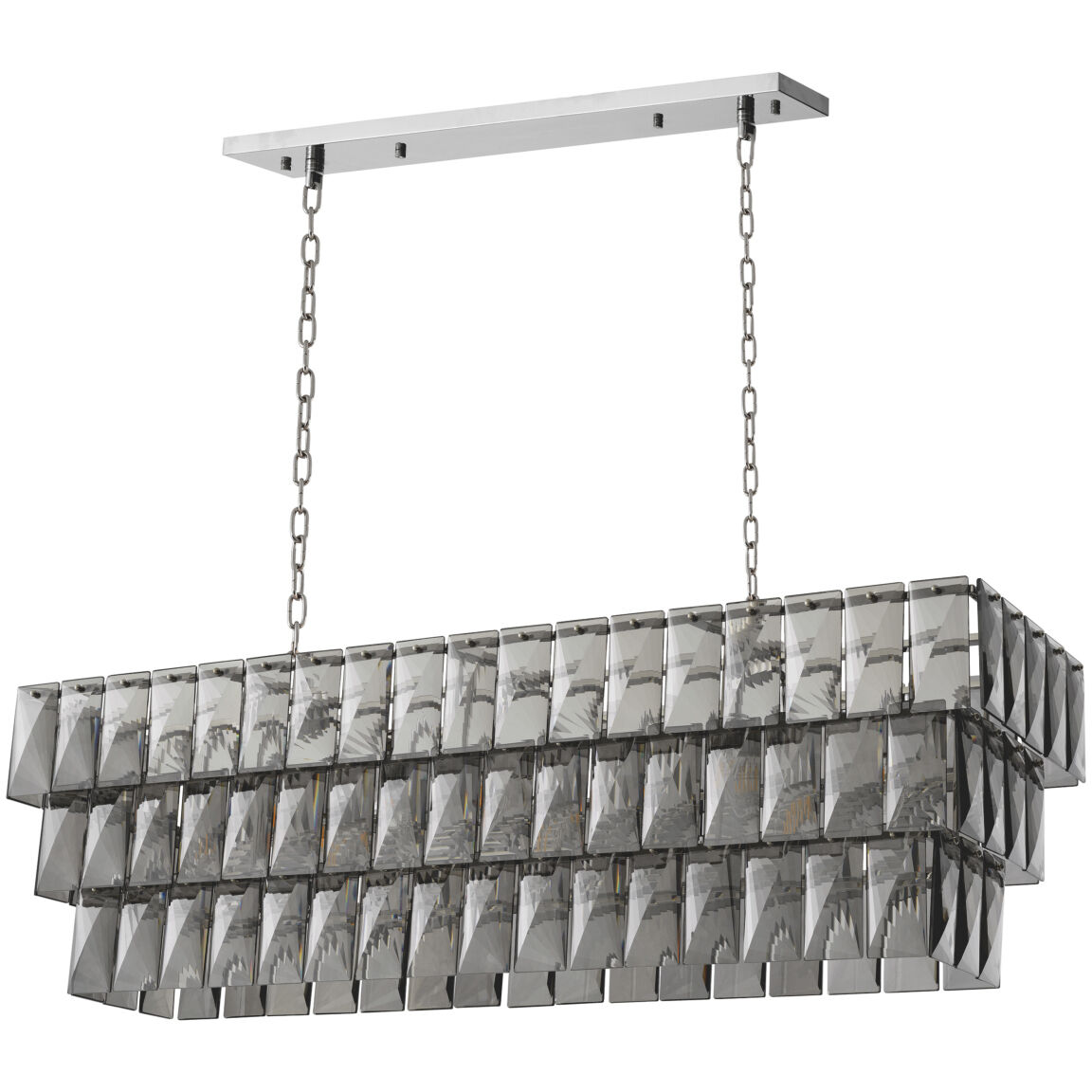 Amazone 10 Light 55.12 inch Nickel Chandelier Ceiling Light in Smoke Crystal Glass, Rectangular