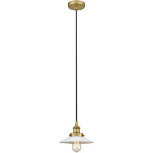 Edison Halophane LED 9 inch Brushed Brass Mini Pendant Ceiling Light