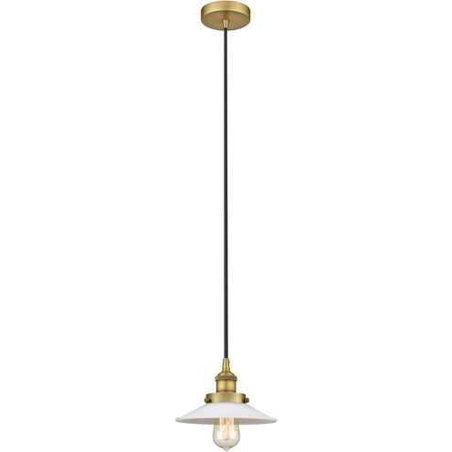 Edison Halophane LED 9 inch Brushed Brass Mini Pendant Ceiling Light