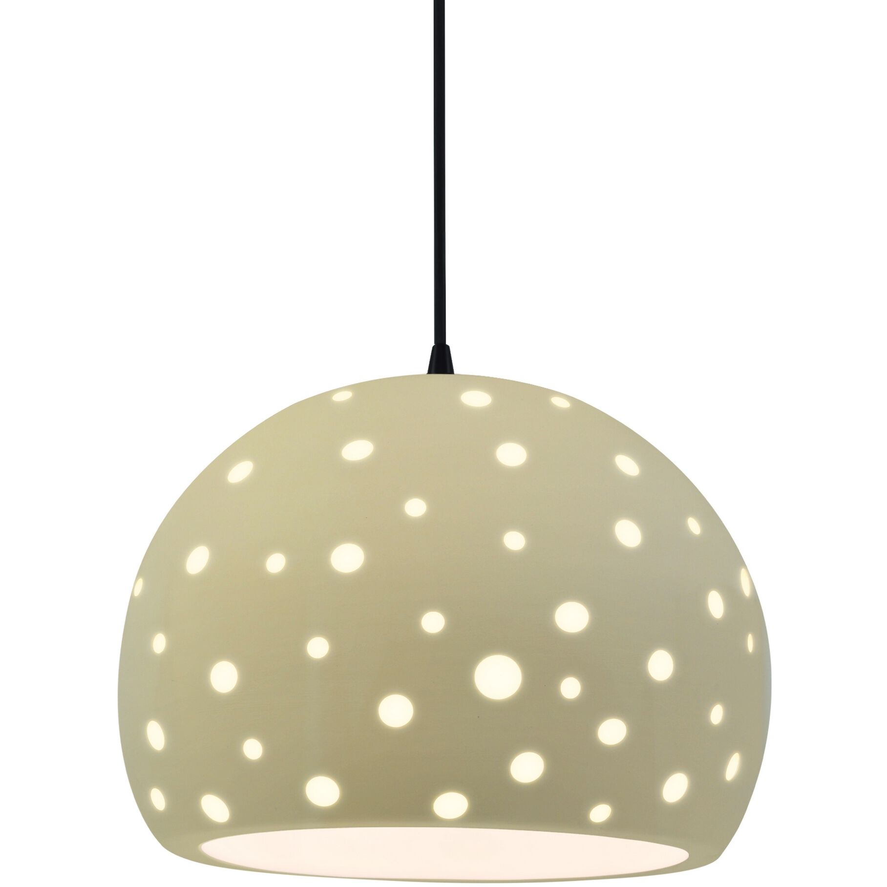 Perforated Globe Pendant Ceiling Light in Matte Black, Black Cord, Replaceable Bulb, Vanilla Gloss, 12.25W x 9.25H, Form+Finish+Function