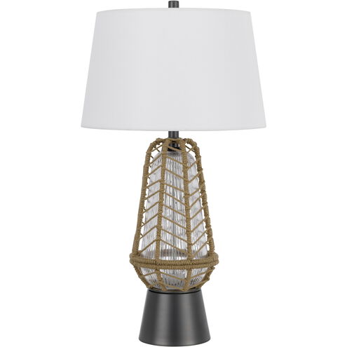 Hanko 31 inch 100.00 watt Burlap and Charcoal Black Table Lamp Portable Light, Lantern Style