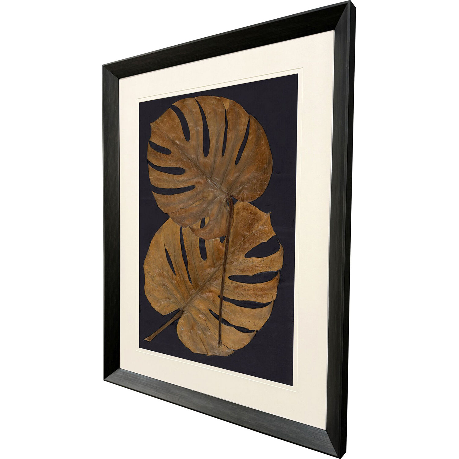 Gold Monstera Brown and Gray Framed Art