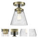 Nouveau Small Cone 1 Light 6 inch Black Antique Brass Semi-Flush Mount Ceiling Light in Seedy Glass, Nouveau