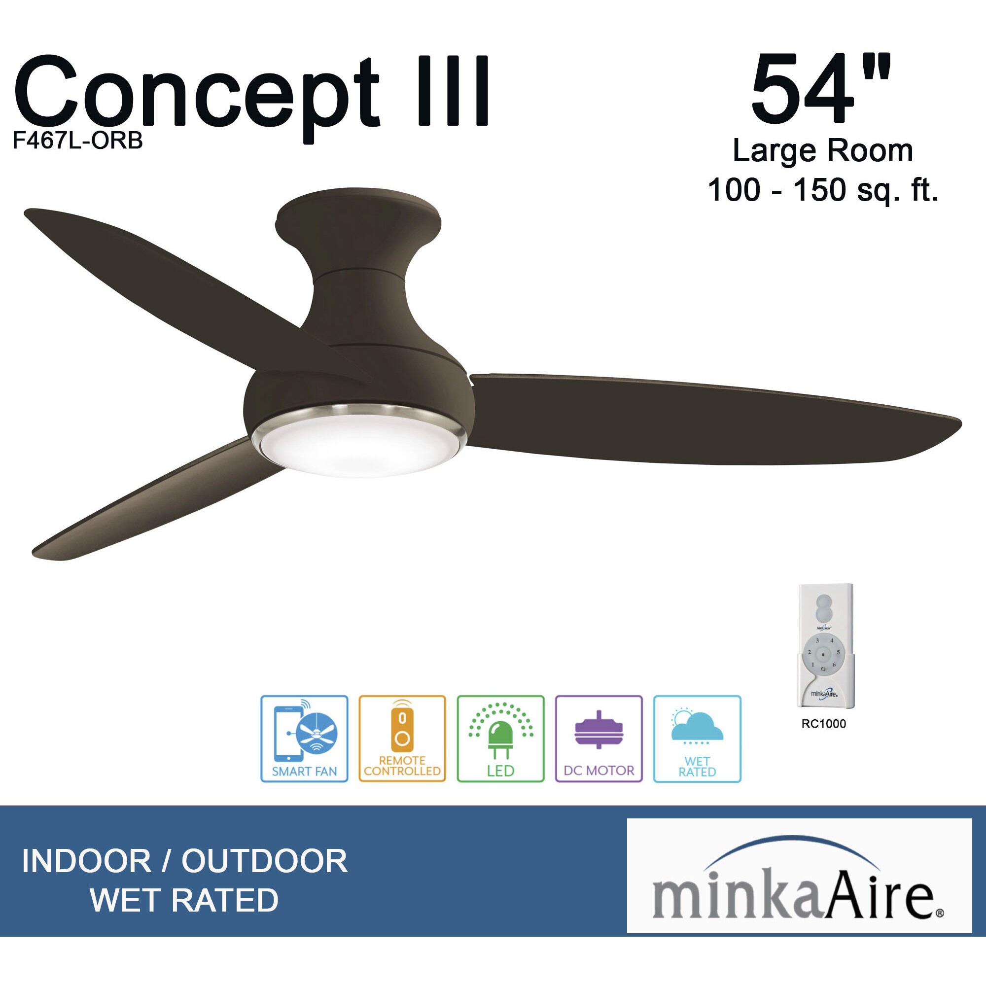 Concept III 54 inch Oil Rubbed Bronze Outdoor Ceiling Fan