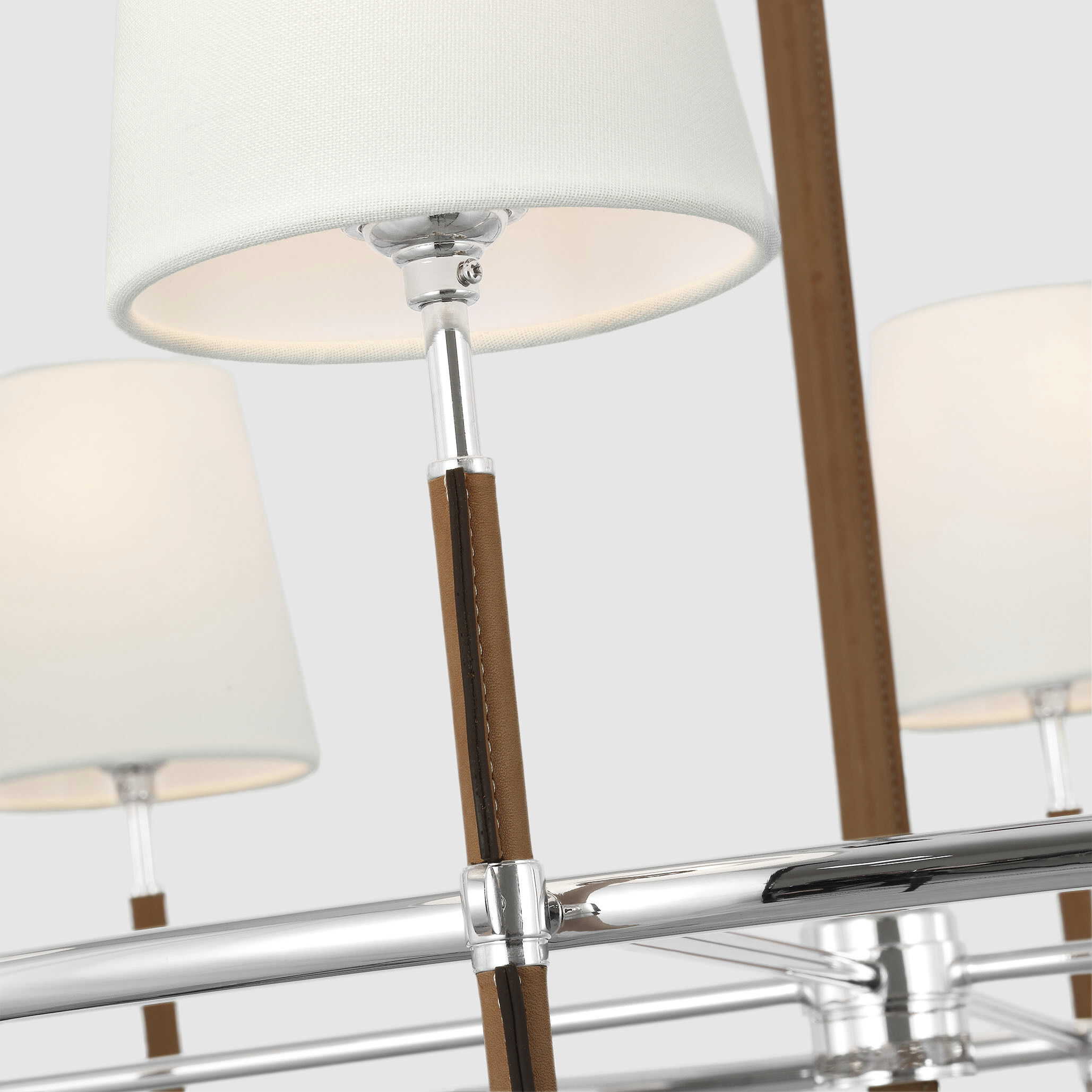 Thomas O'Brien Bryant2 LED 41 inch Polished Nickel and Natural Leather Wrapped Ring Chandelier Ceiling Light