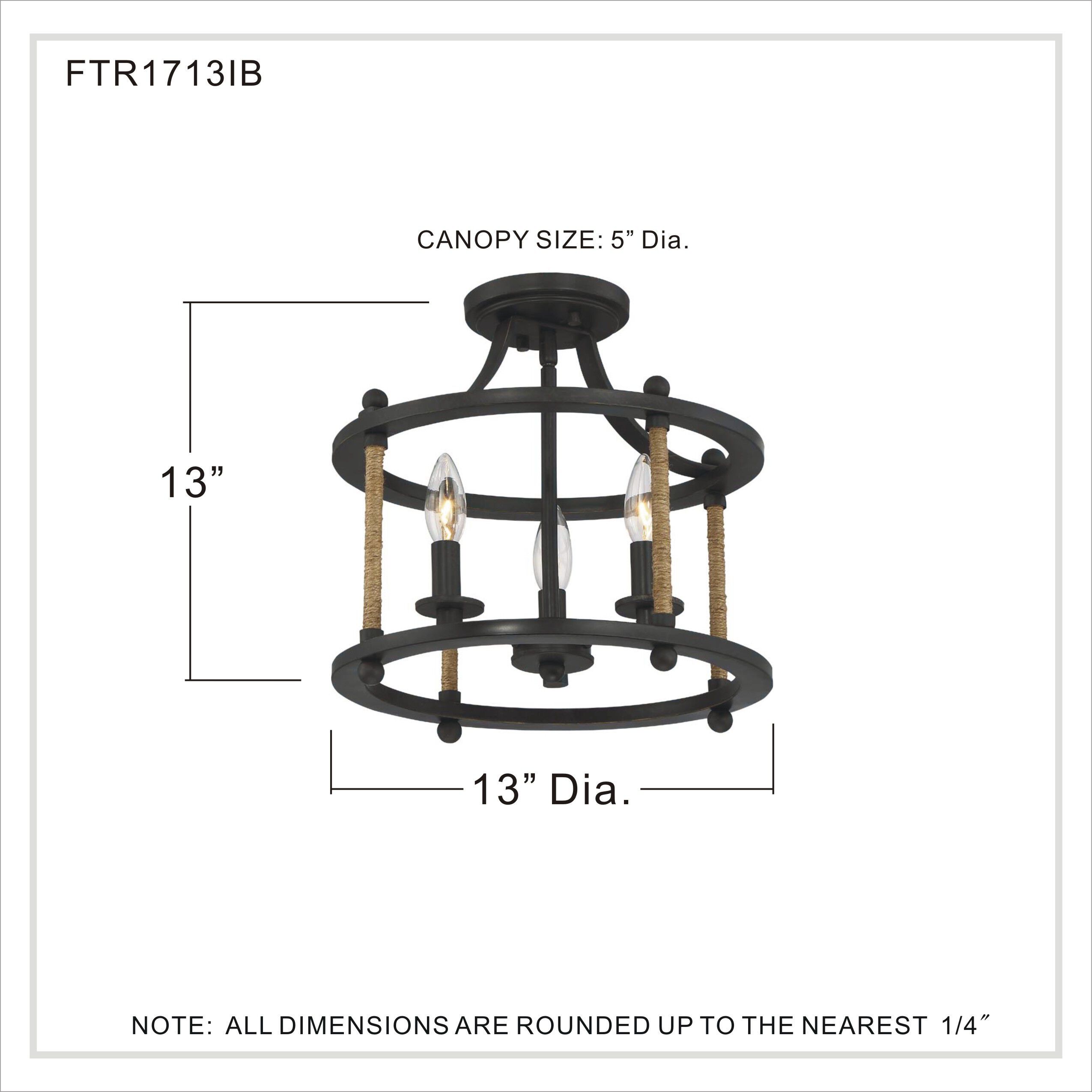 Frontier 3 Light 13 inch Imperial Bronze Semi-Flush Mount Ceiling Light