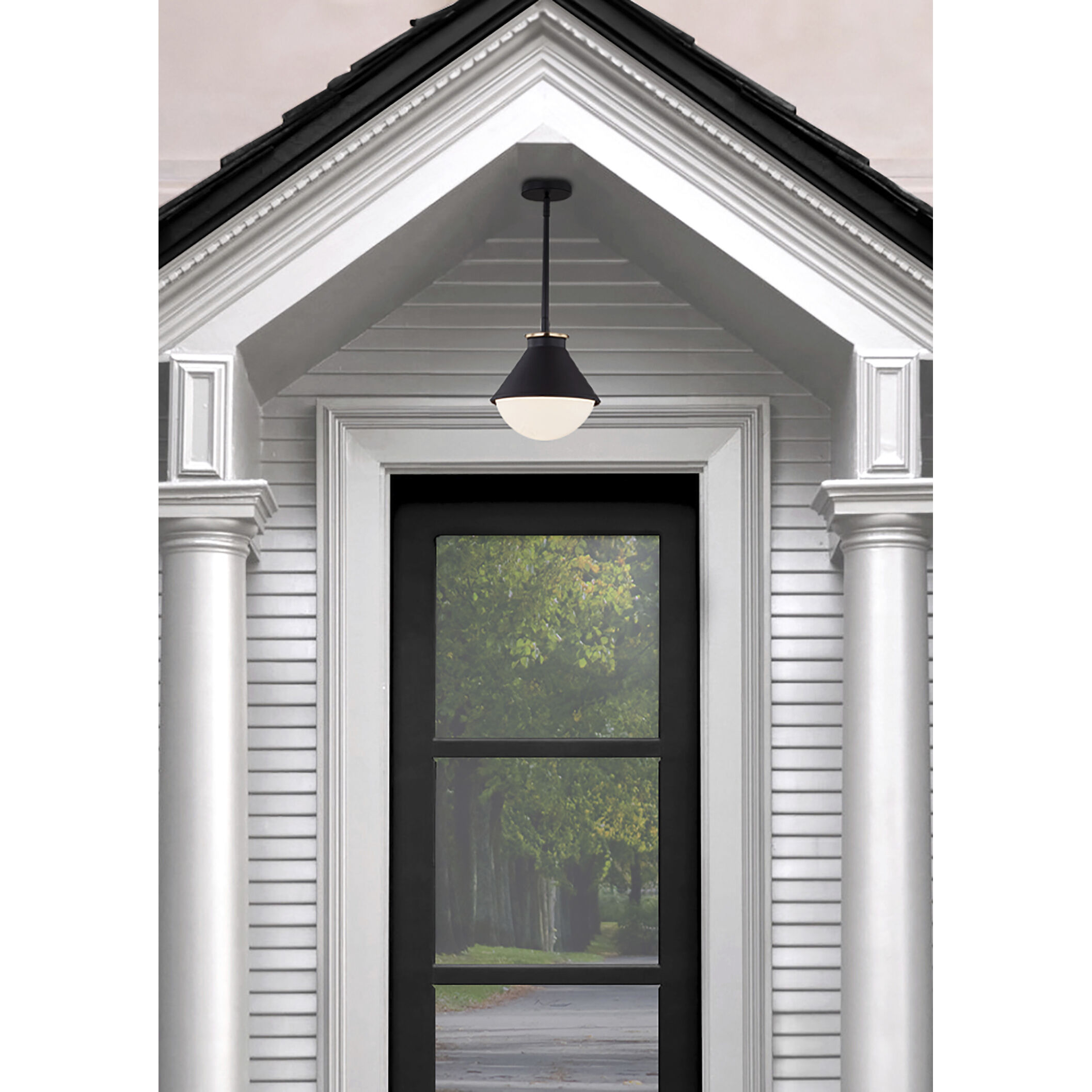 Fusion Collection 1 Light 7.25 inch Matte Black with Brass Ring Outdoor Pendant, Ravelle Family