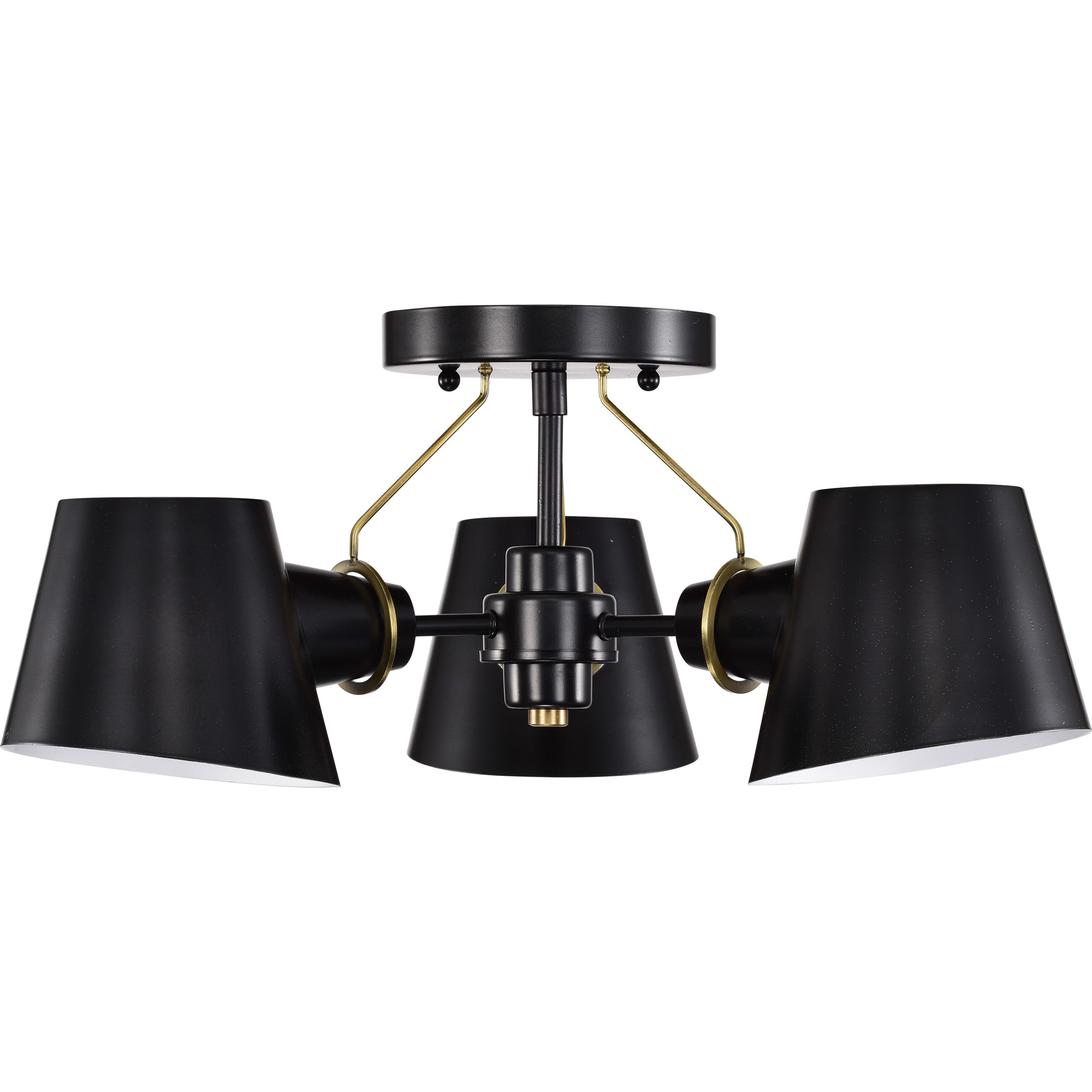 Baxter 3 Light 20 inch Black/Burnished Brass Semi Flush Ceiling Light