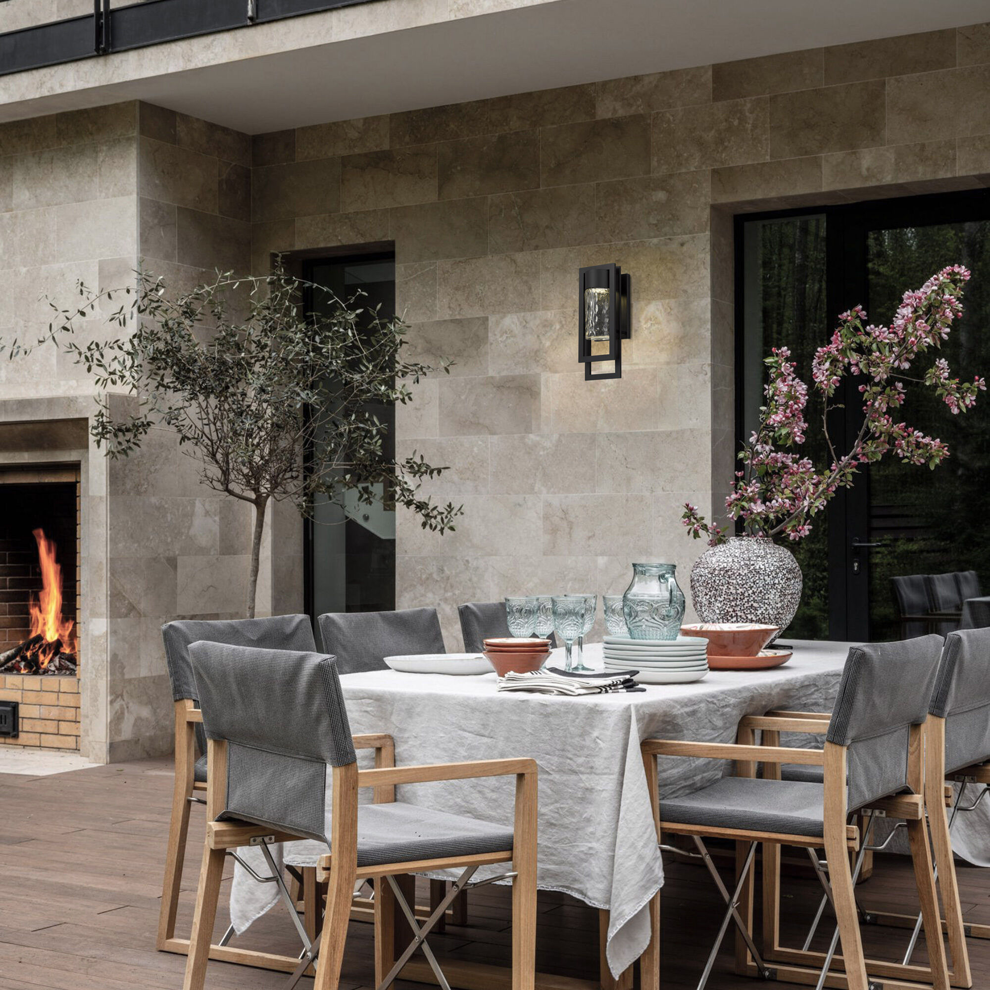 2 Step LED 15 inch Sand Black Outdoor Wall Sconce