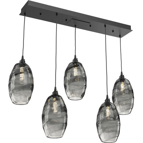 Ellisse 5 Light Matte Black Linear Pendant Ceiling Light in Ellisse Smoke, Multi-Port