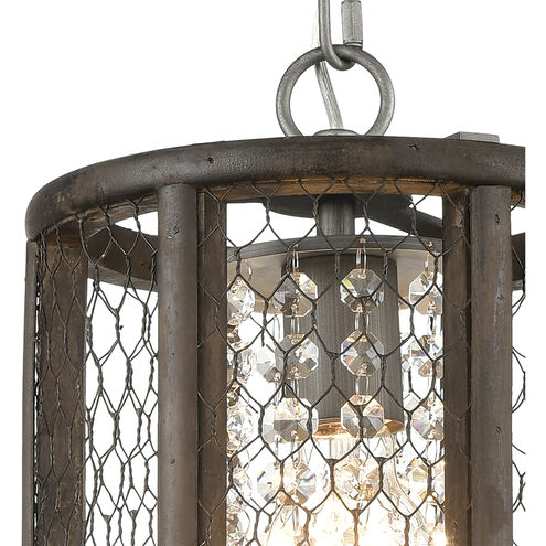 Renaissance Invention 1 Light 8 inch Aged Wood with Clear and Aged Zinc Mini Pendant Ceiling Light, H-Bar