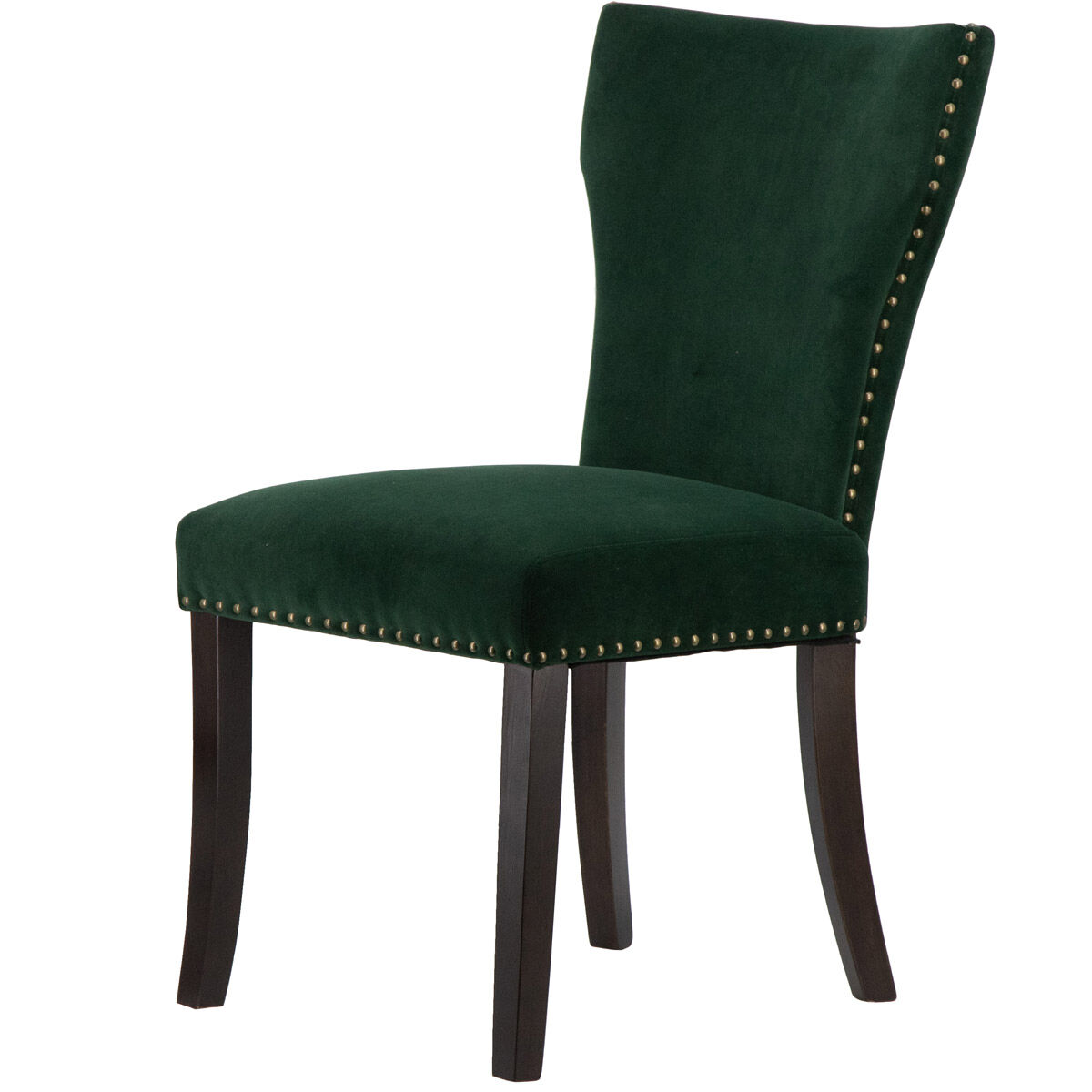 Upholstered Dark Brown/Brass Dining Chair in Green