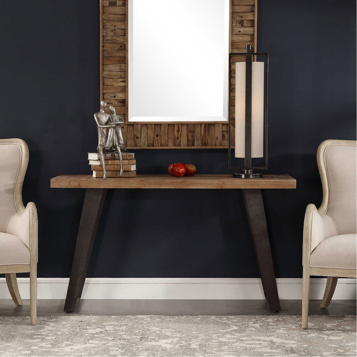 Freddy 55 inch Weathered Oak and Textured Aged Black Console Table